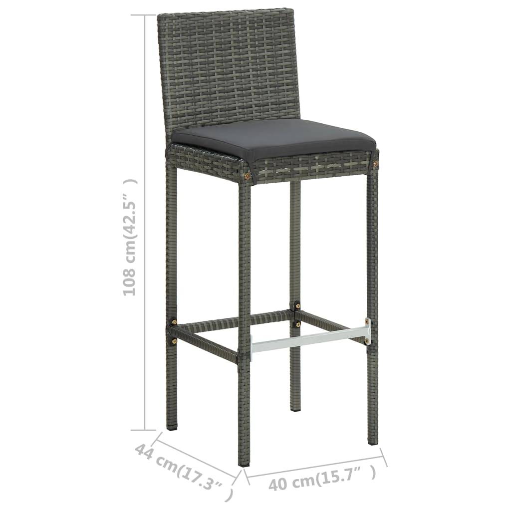vidaXL Garten-Barhocker mit Kissen 4 Stk. Grau Poly Rattan