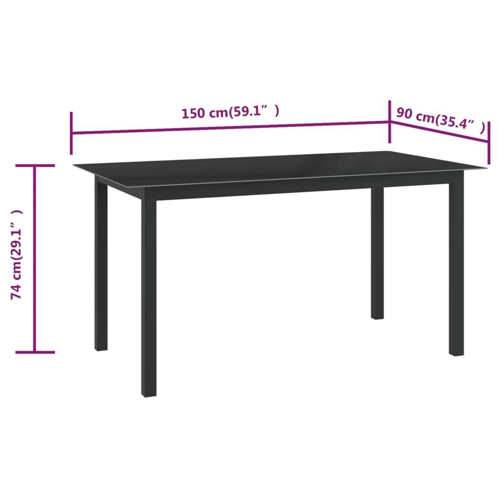 vidaXL Gartentisch Schwarz 150x90x74 cm Aluminium und Glas