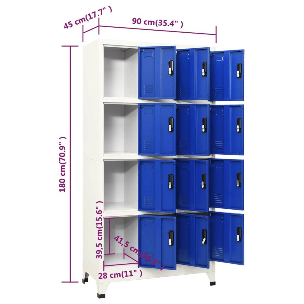 vidaXL Schließfachschrank Grau und Blau 90x45x180 cm Stahl