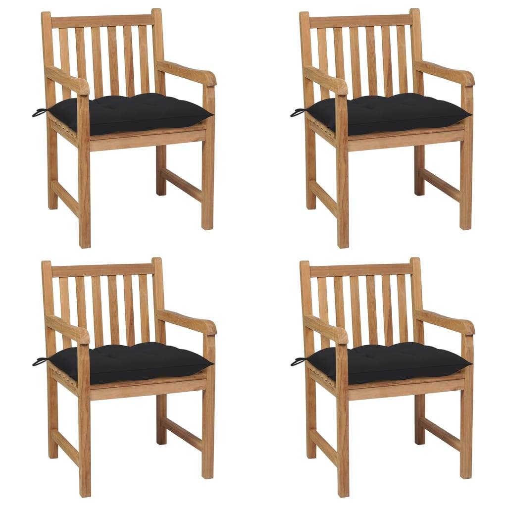 vidaXL Gartenstühle 4 Stk. mit Schwarzen Kissen Massivholz Teak