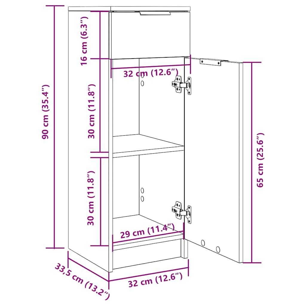 vidaXL Badschrank Betongrau 32x34x90 cm Holzwerkstoff