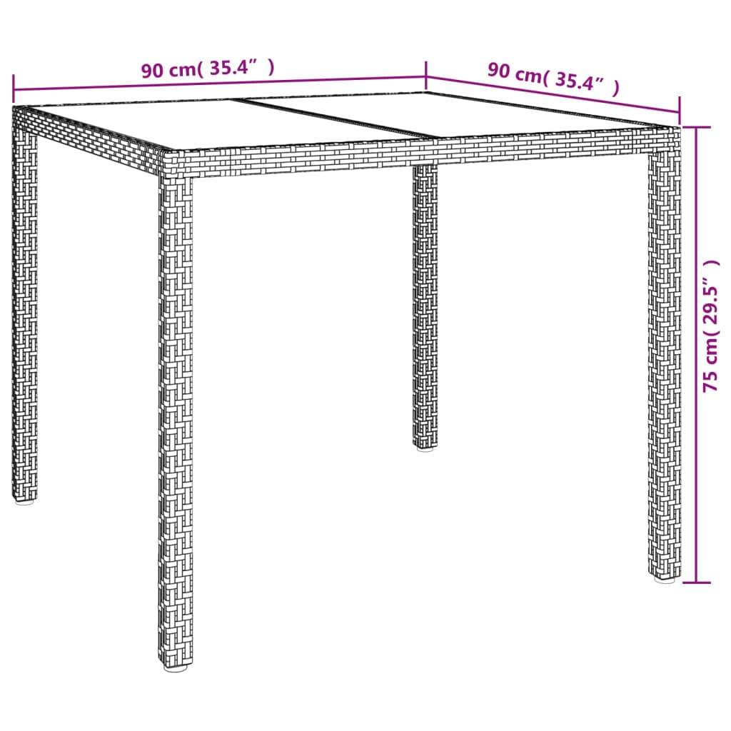 vidaXL Gartentisch 90x90x75 cm Gehärtetes Glas Poly Rattan Beige