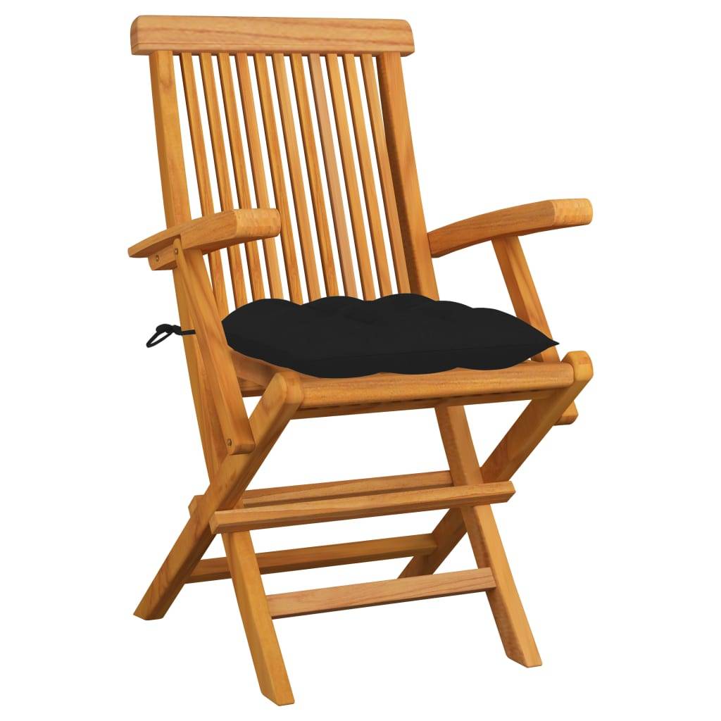 vidaXL Gartenstühle mit Schwarzen Kissen 3 Stk. Massivholz Teak