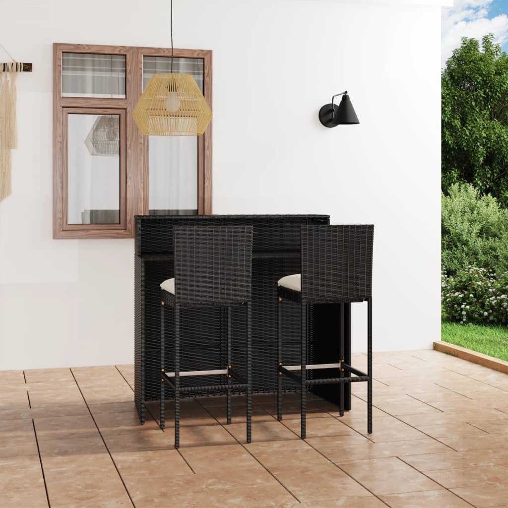 vidaXL 3-tlg. Gartenbar-Set mit Kissen Schwarz