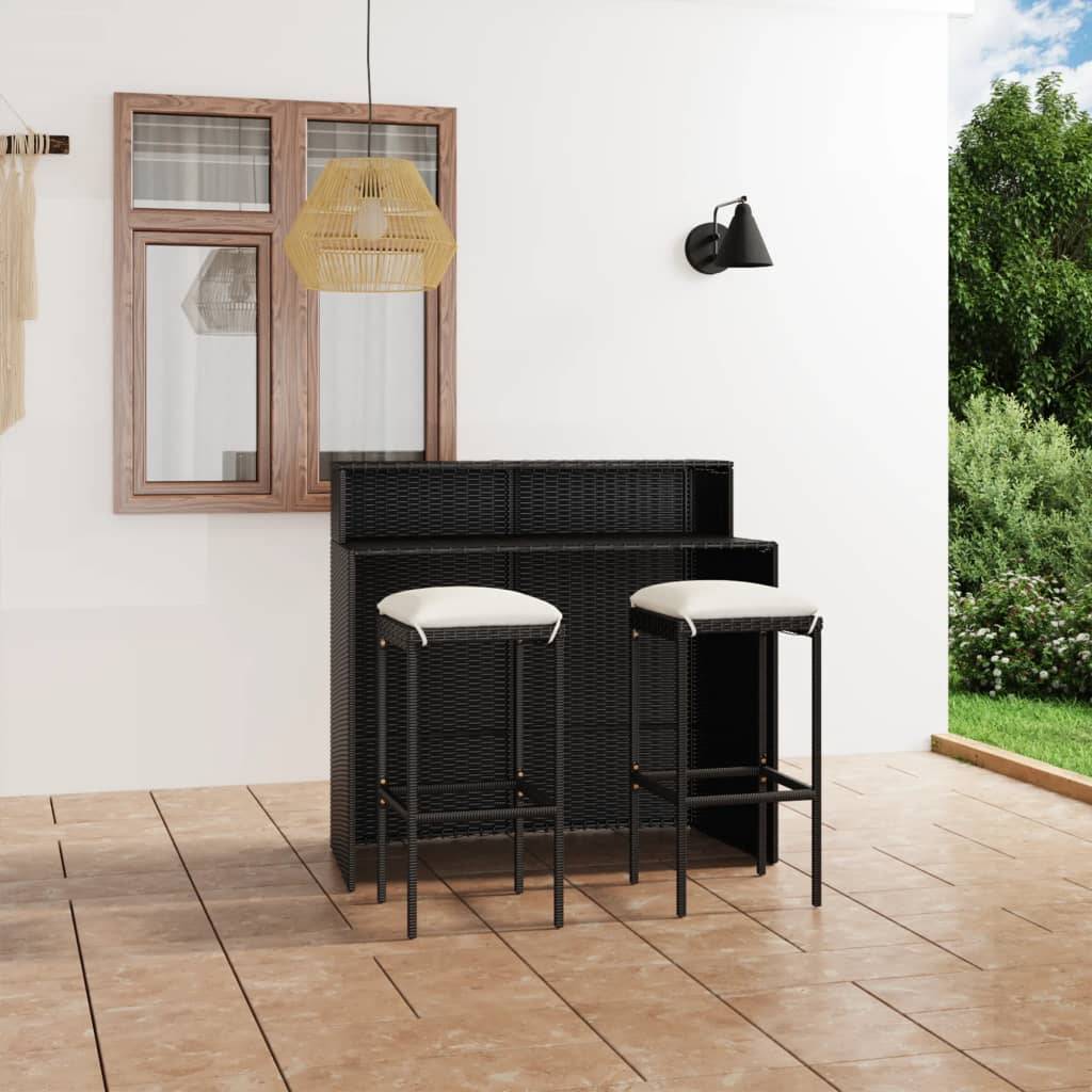 vidaXL 3-tlg. Gartenbar-Set mit Kissen Schwarz