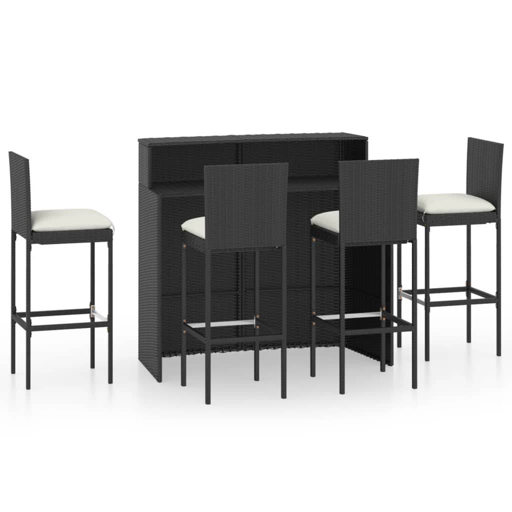 vidaXL 5-tlg. Gartenbar-Set mit Kissen Schwarz