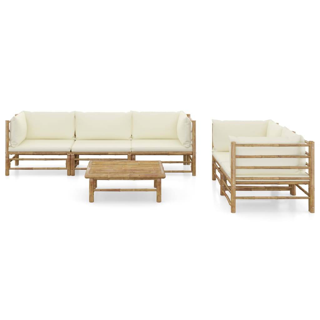 vidaXL 6-tlg. Garten-Lounge-Set mit Cremeweißen Kissen Bambus