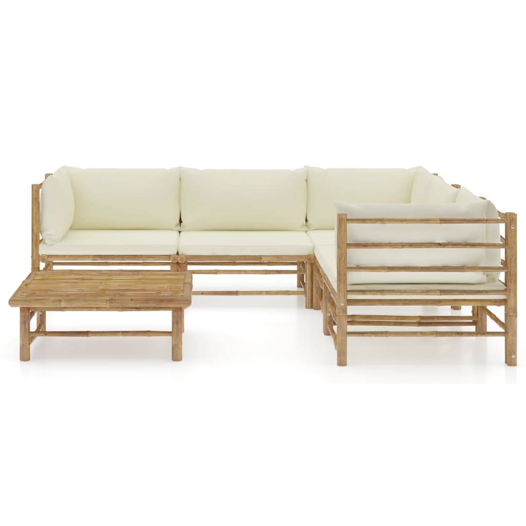 vidaXL 6-tlg. Garten-Lounge-Set mit Cremeweißen Kissen Bambus