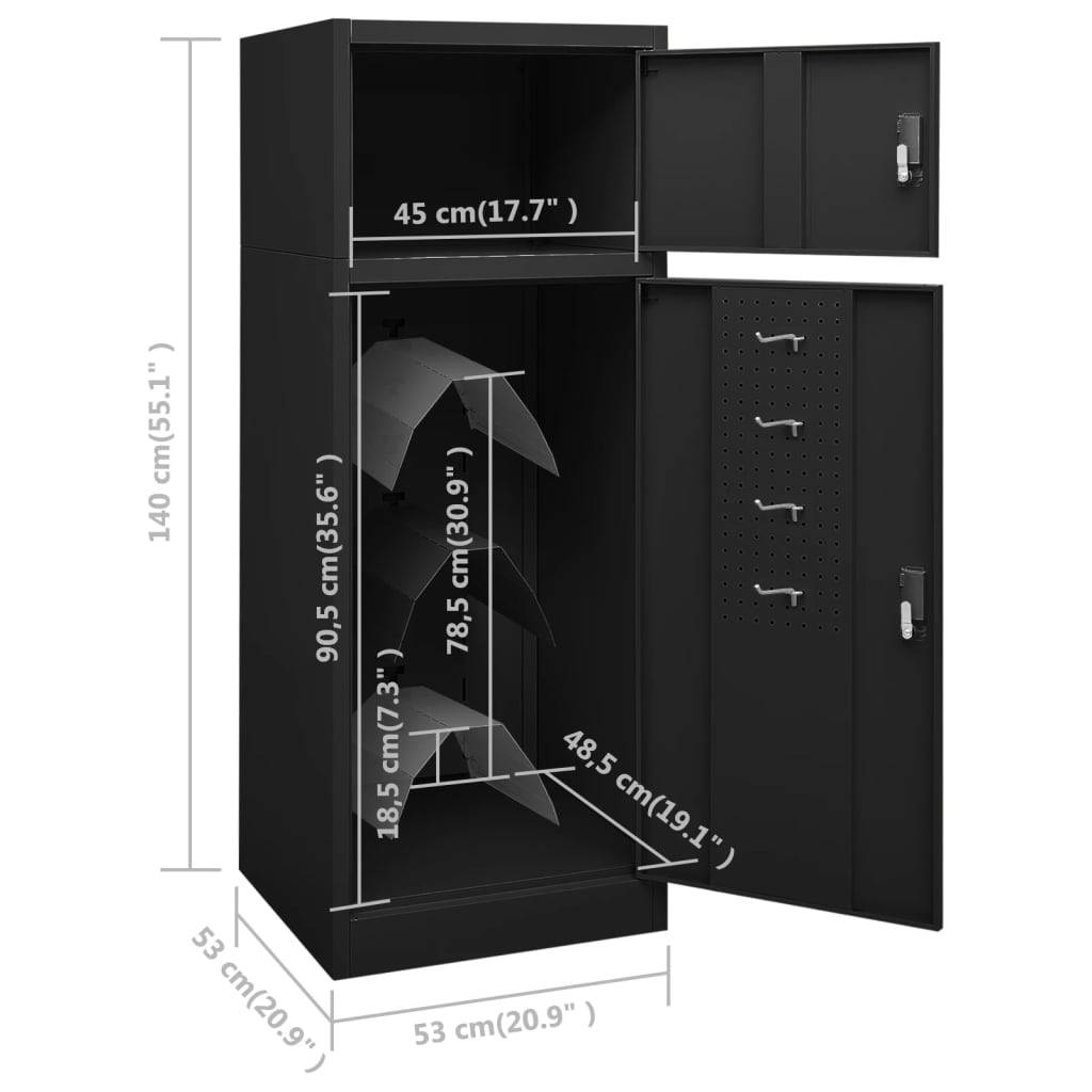 vidaXL Sattelschrank Schwarz 53x53x140 cm Stahl