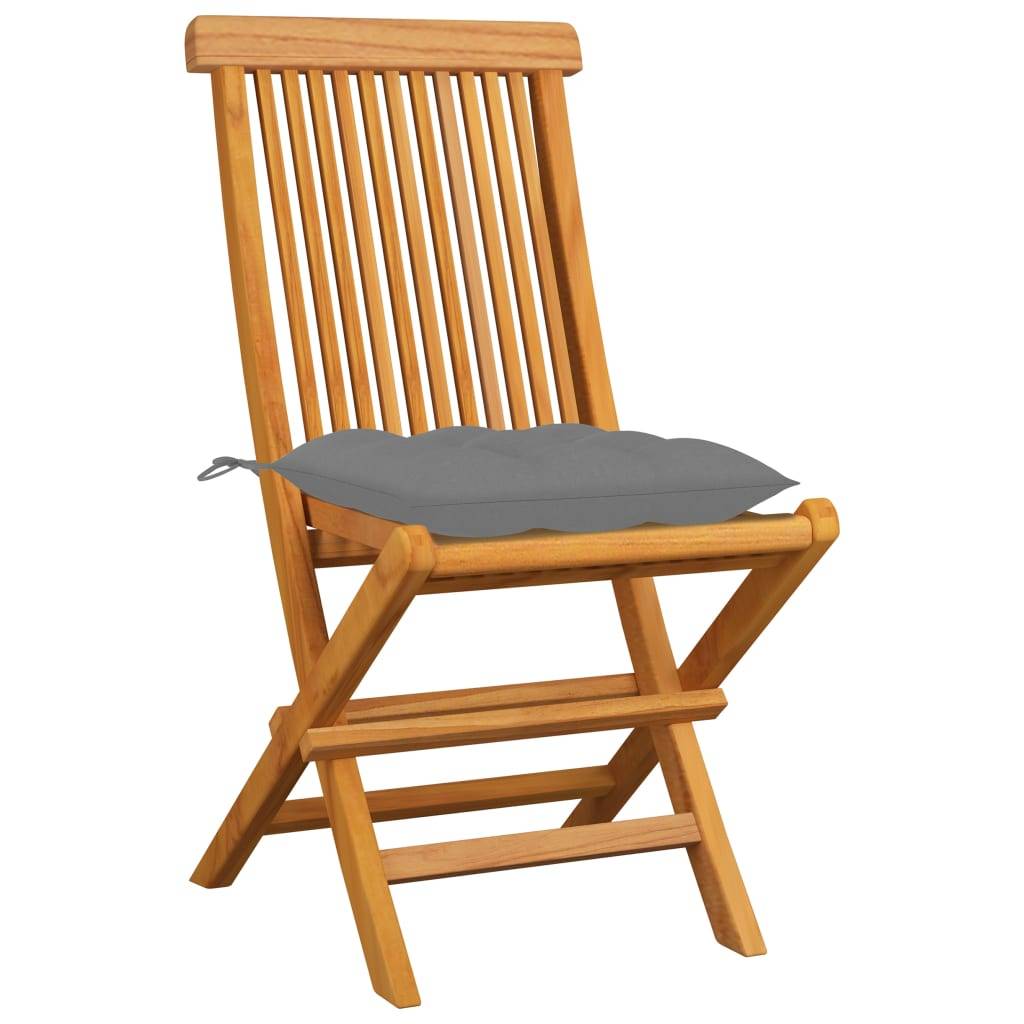 vidaXL Gartenstühle mit Grauen Kissen 8 Stk. Massivholz Teak