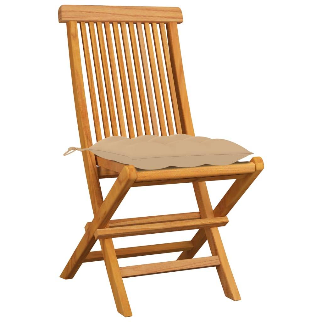 vidaXL Gartenstühle mit Beigen Kissen 8 Stk. Massivholz Teak