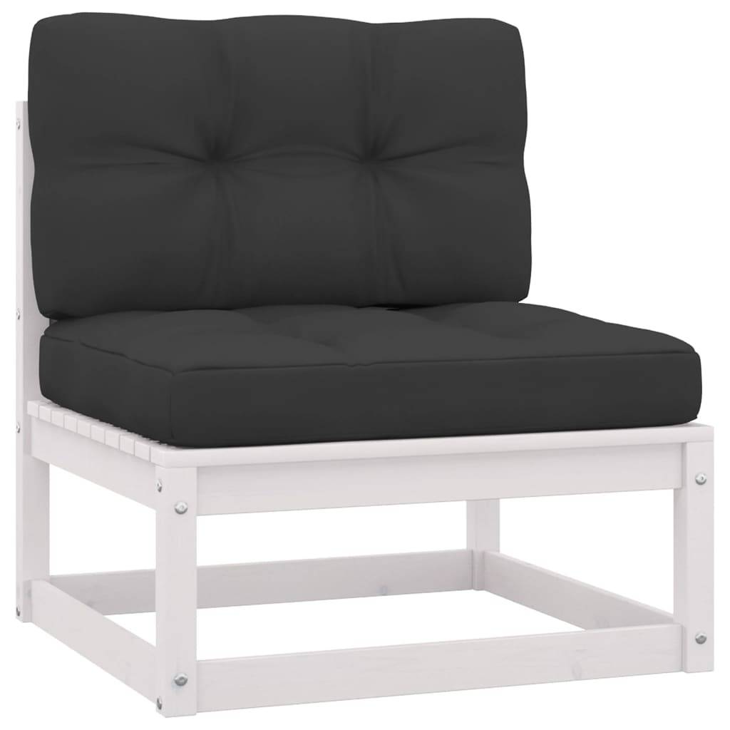 vidaXL Garten-Mittelsofa mit Anthrazit Kissen Weiß Massivholz Kiefer