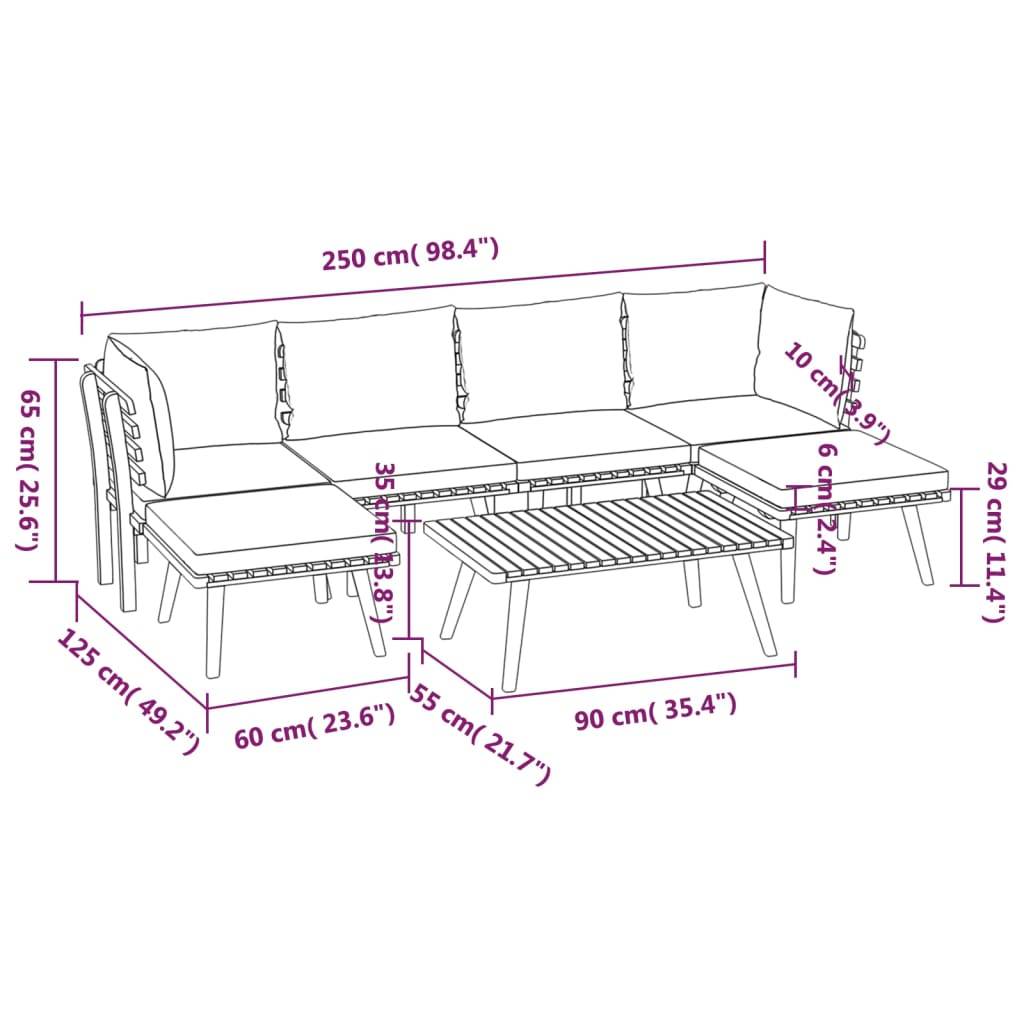 vidaXL 7-tlg. Garten-Lounge-Set mit Kissen Massivholz Akazie