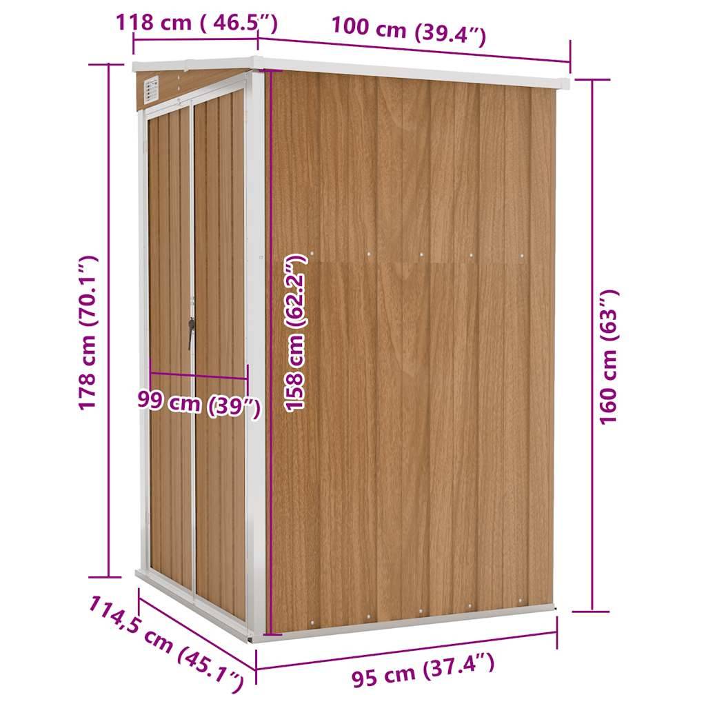 vidaXL Anbauschuppen Braun 118x100x178 cm Verzinkter Stahl