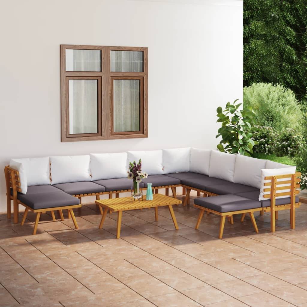 vidaXL 11-tlg. Garten-Lounge-Set mit Kissen Massivholz Akazie