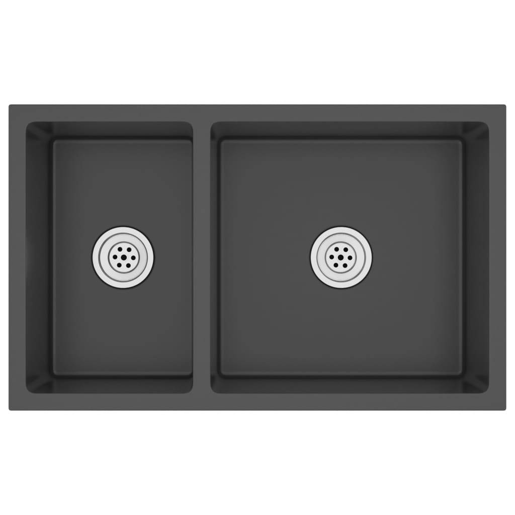 vidaXL Küchenspüle Schwarz Edelstahl