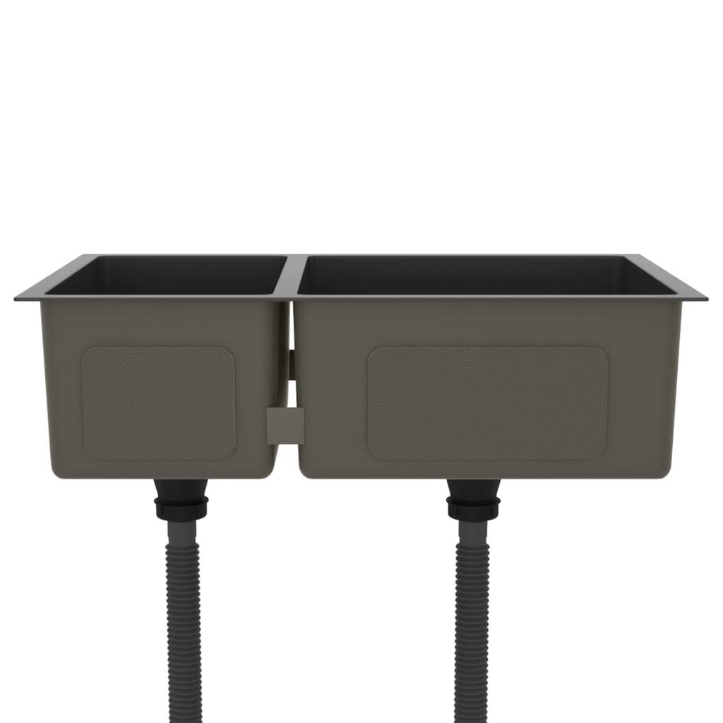 vidaXL Küchenspüle Schwarz Edelstahl