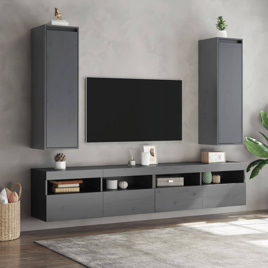 vidaXL Wandschränke 2 Stk. Grau 30x30x100 cm Massivholz Kiefer