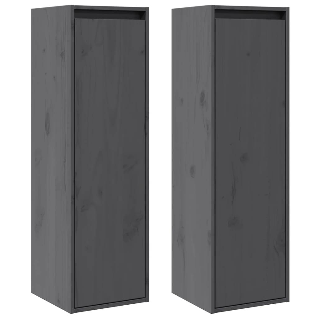 vidaXL Wandschränke 2 Stk. Grau 30x30x100 cm Massivholz Kiefer