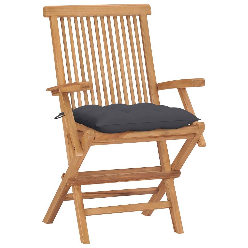 vidaXL Gartenstühle mit Anthrazit Kissen 4 Stk. Massivholz Teak