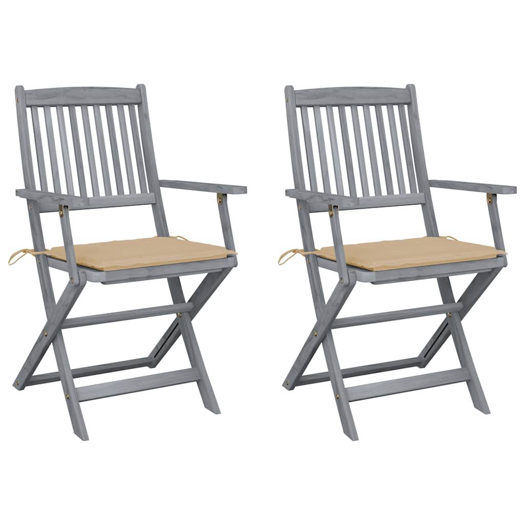 vidaXL Klappbare Gartenstühle 2 Stk. mit Sitzkissen Massivholz Akazie