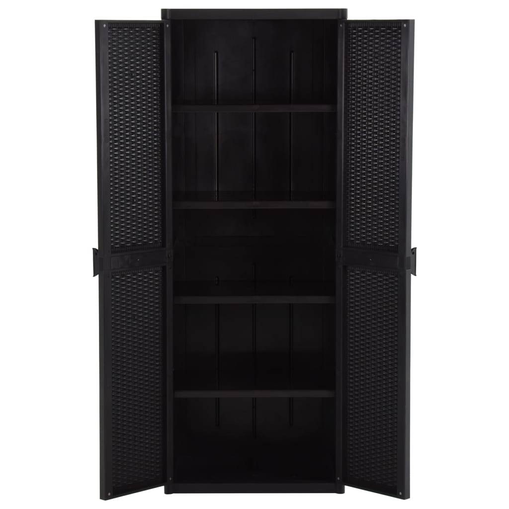 vidaXL Gartenschrank Schwarz 65x45x172 cm PP Rattan