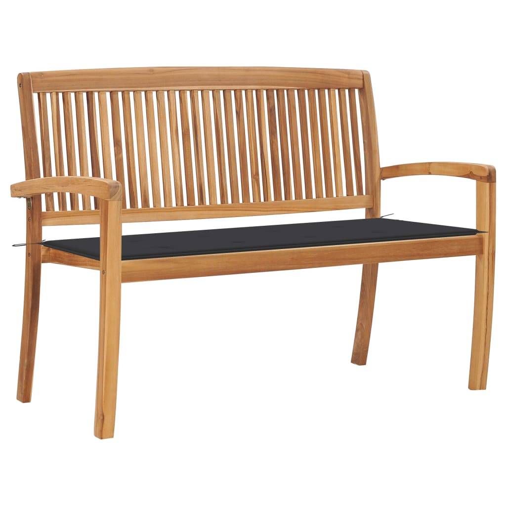 vidaXL Stapelbare Gartenbank mit Auflage 128,5 cm Massivholz Teak