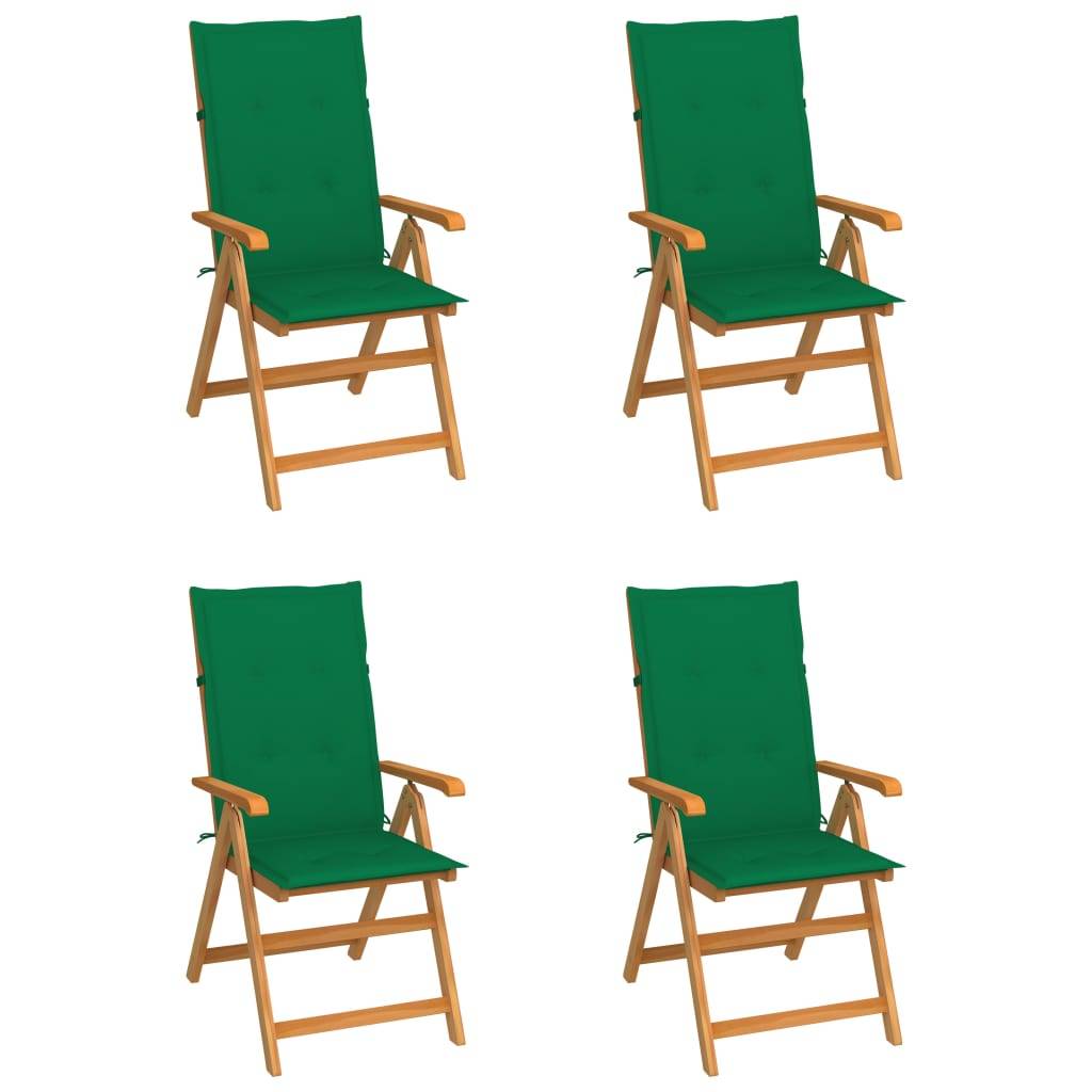 vidaXL Gartenstühle 4 Stk. mit Grünen Kissen Massivholz Teak