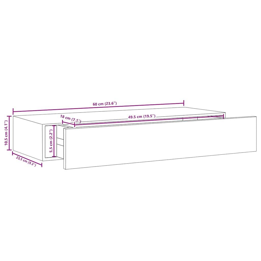 vidaXL Wandregale mit Schubladen 2 Stk. Weiß 60x23,5x10 cm MDF