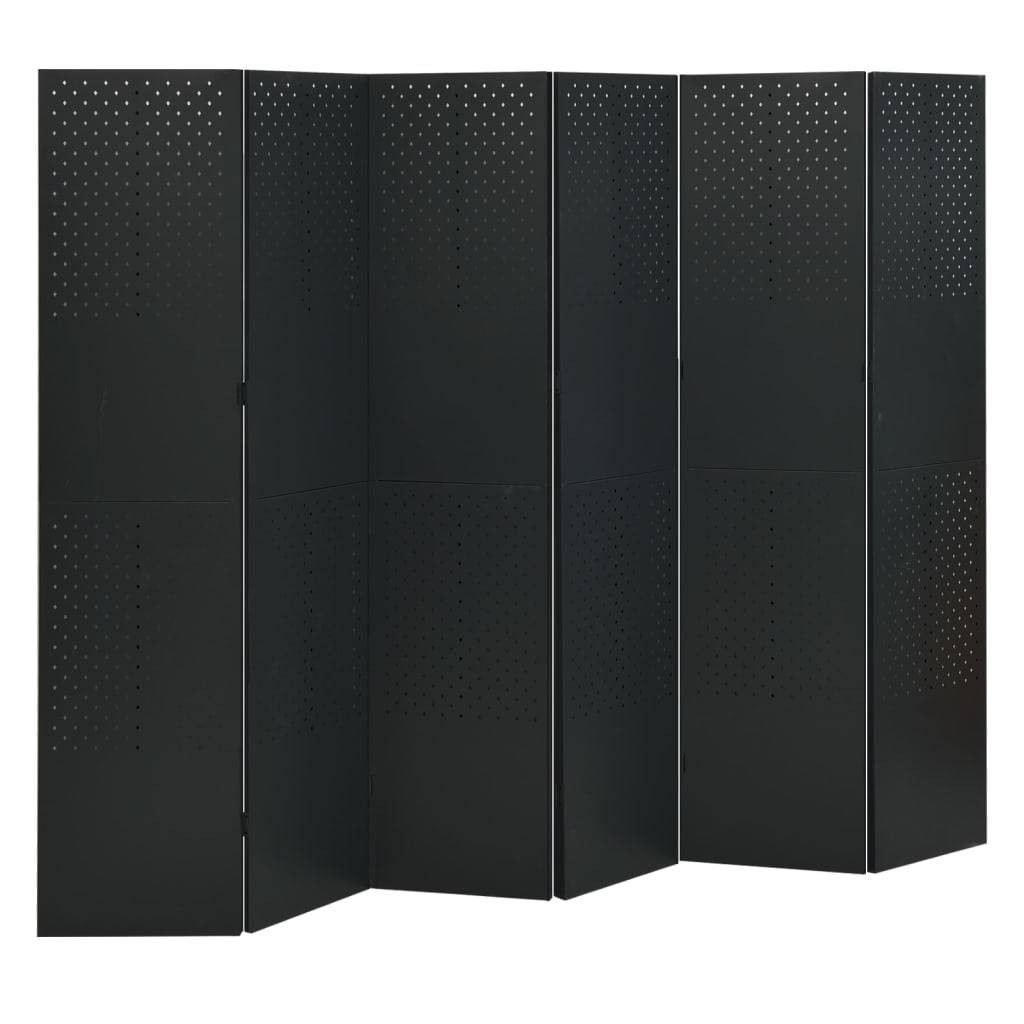vidaXL 6-tlg. Raumteiler Schwarz 240x180 cm Stahl