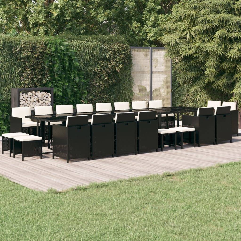 vidaXL 21-tlg. Garten-Essgruppe mit Kissen Schwarz Poly Rattan