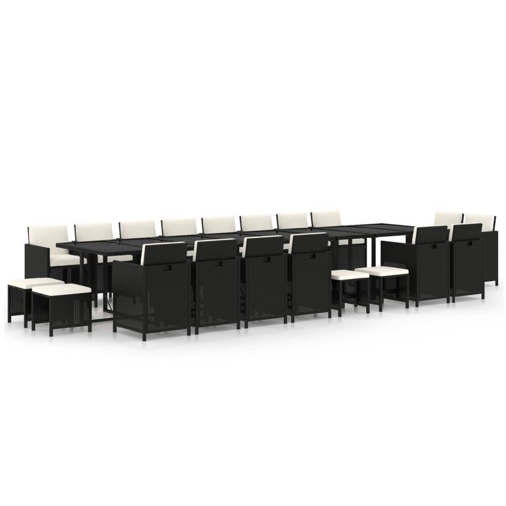 vidaXL 21-tlg. Garten-Essgruppe mit Kissen Schwarz Poly Rattan