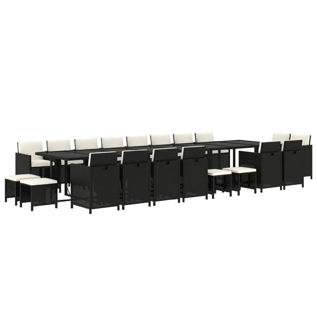 vidaXL 21-tlg. Garten-Essgruppe mit Kissen Schwarz Poly Rattan