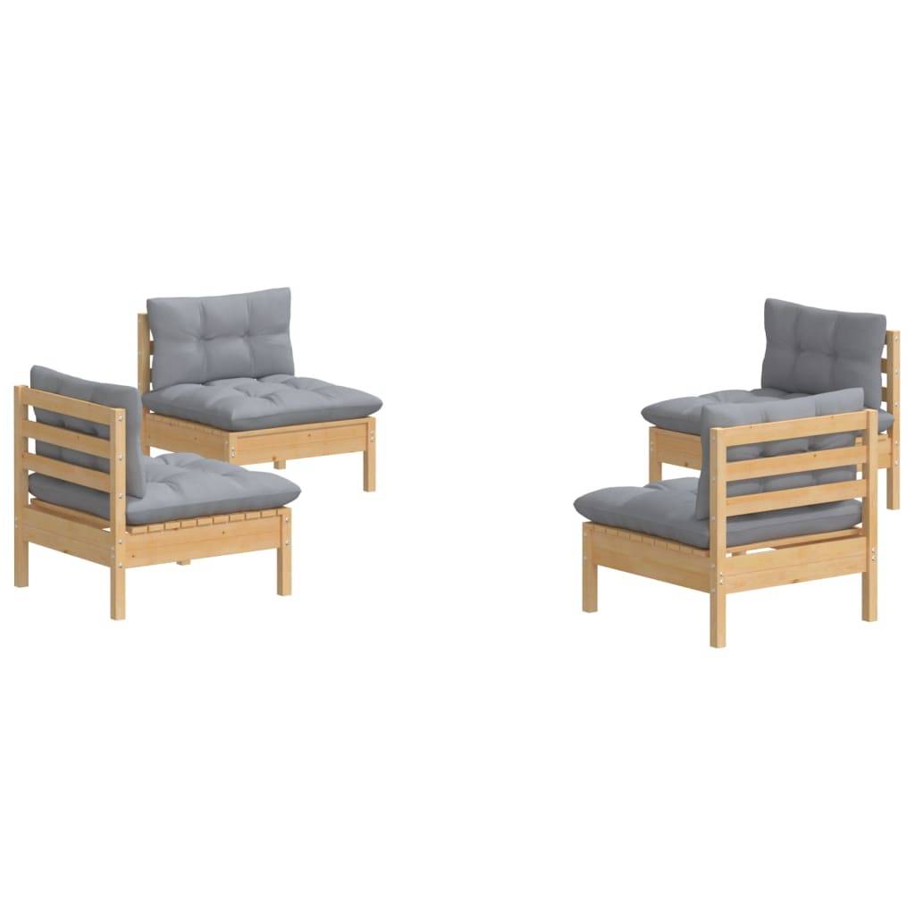 vidaXL 4-tlg. Garten-Lounge-Set mit Grauen Kissen Kiefernholz