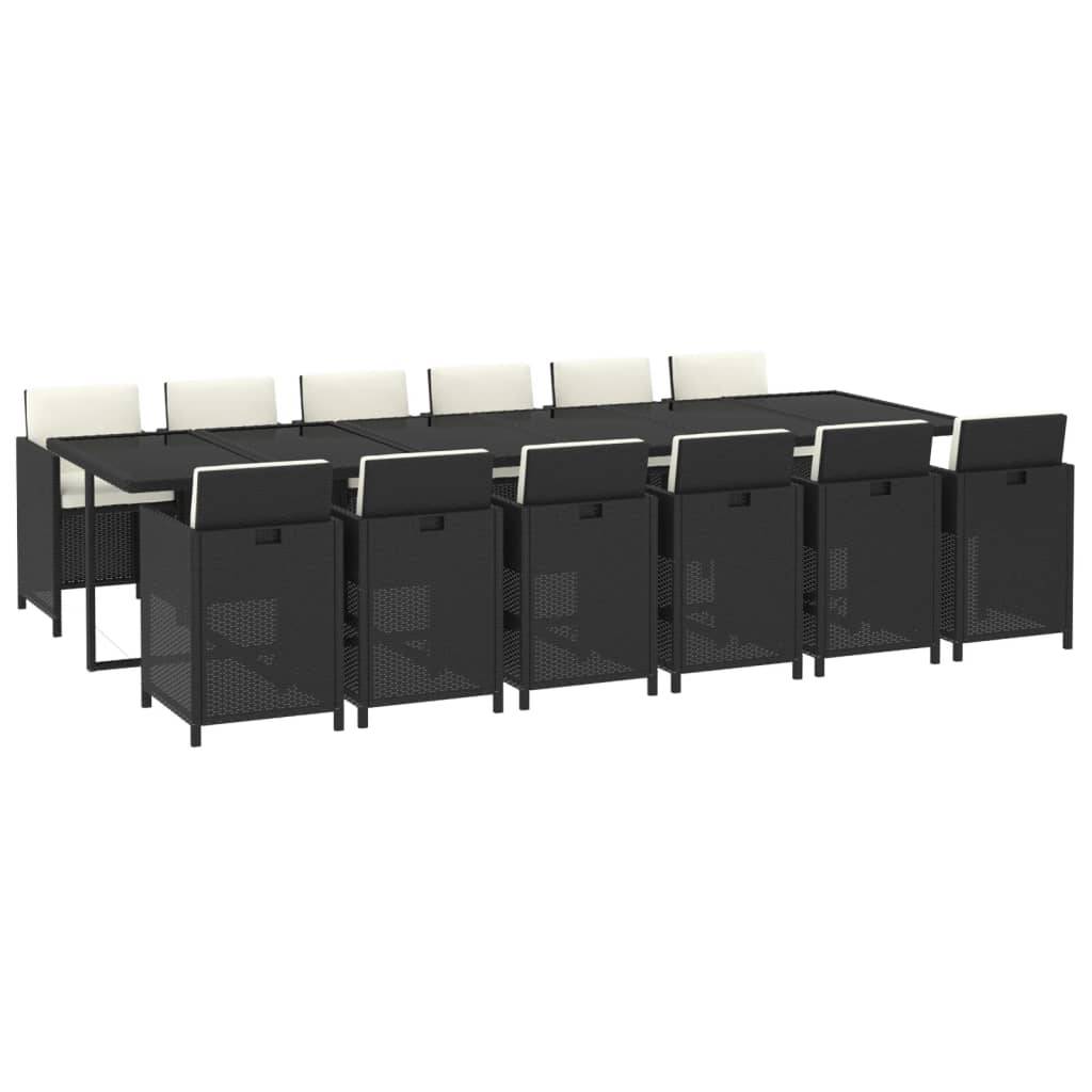 vidaXL 13-tlg. Garten-Essgruppe mit Kissen Poly Rattan Schwarz