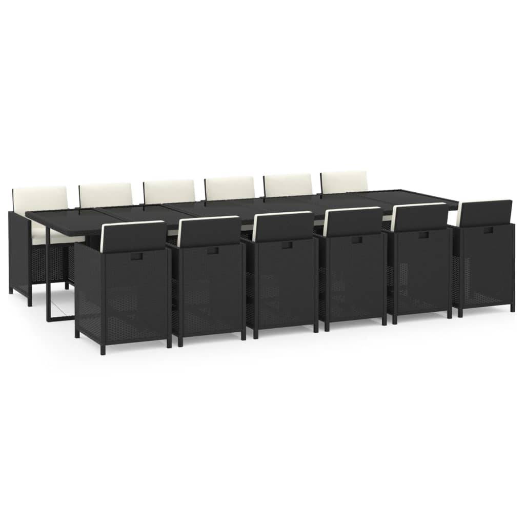 vidaXL 13-tlg. Garten-Essgruppe mit Kissen Poly Rattan Schwarz