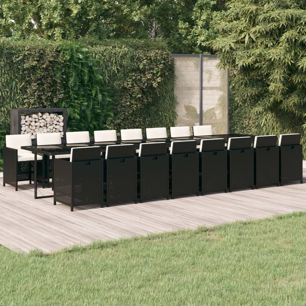 vidaXL 17-tlg. Garten-Essgruppe mit Kissen Schwarz Poly Rattan