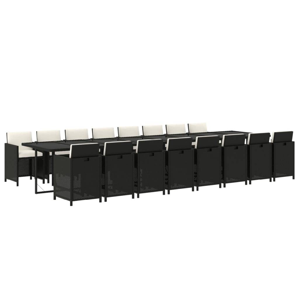 vidaXL 17-tlg. Garten-Essgruppe mit Kissen Schwarz Poly Rattan