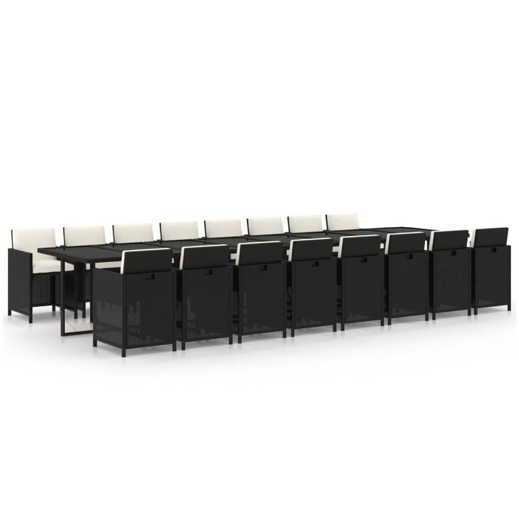 vidaXL 17-tlg. Garten-Essgruppe mit Kissen Schwarz Poly Rattan