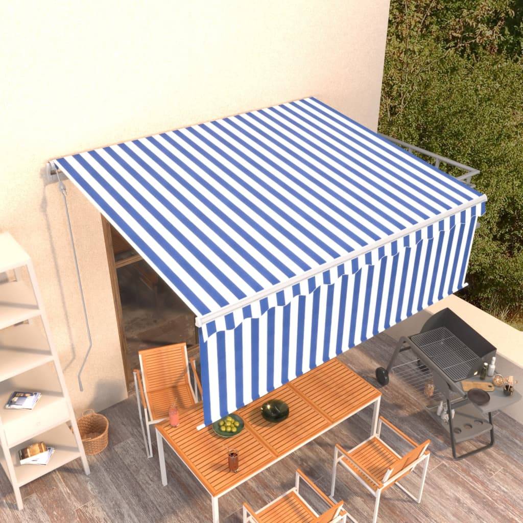 vidaXL Markise Automatisch Einziehbar mit Volant 4,5x3 m Blau und Weiß