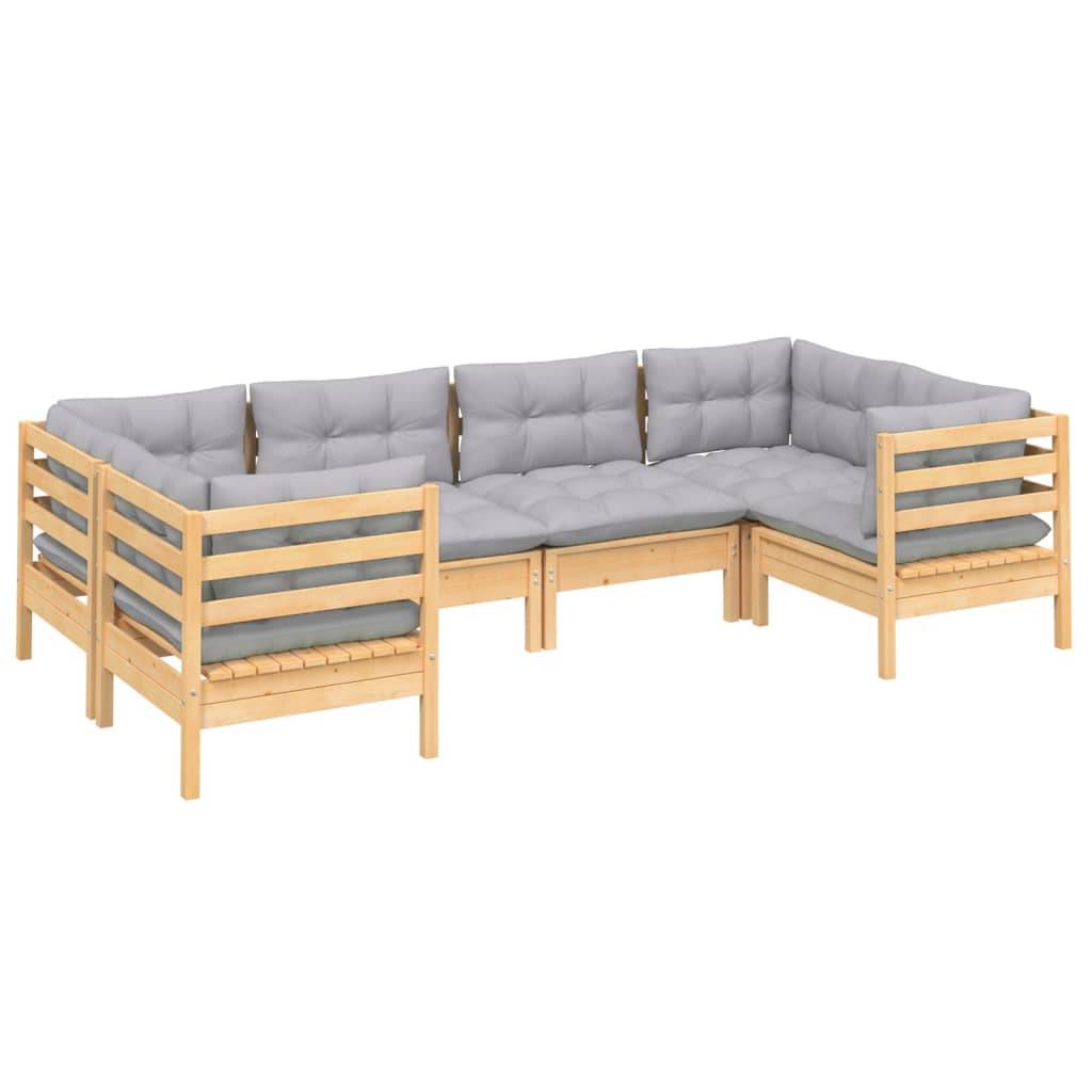 vidaXL 6-tlg. Garten-Lounge-Set mit Grauen Kissen Kiefernholz