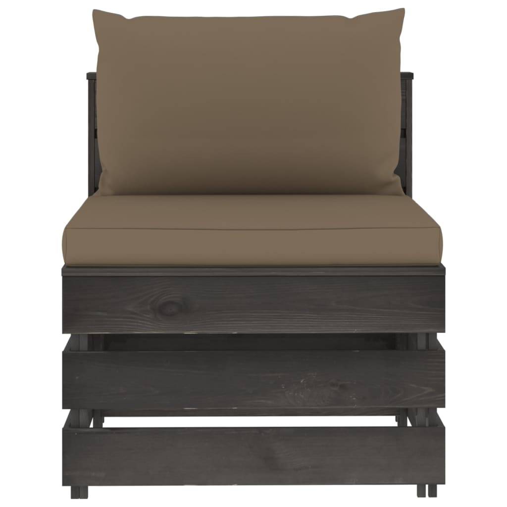 vidaXL Modulares Mittelsofa mit Kissen Grau Imprägniertes Holz