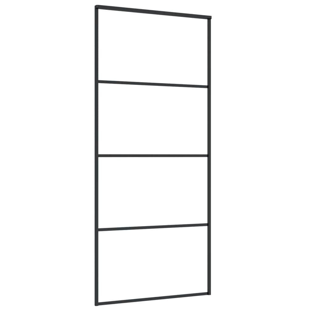 vidaXL Schiebetür ESG-Glas und Aluminium mattiert 90x205 cm Schwarz