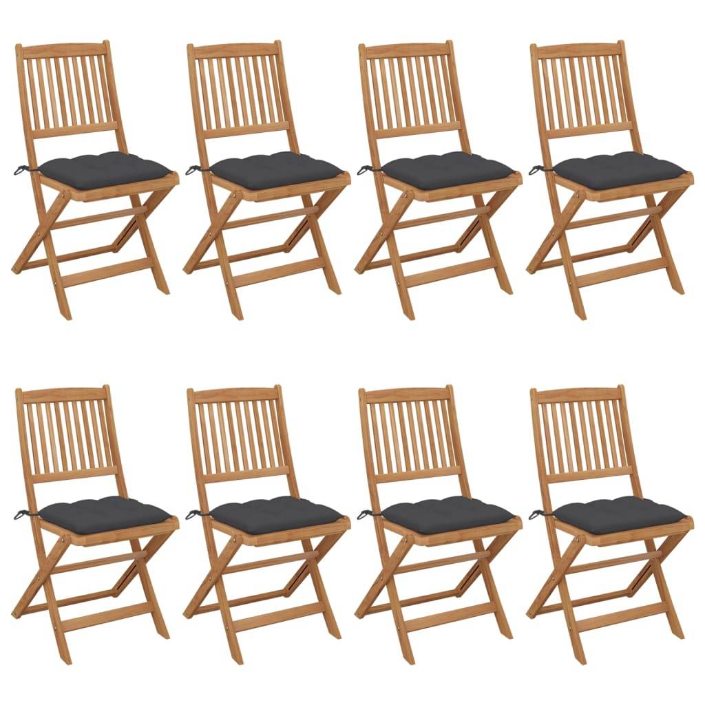 vidaXL Klappbare Gartenstühle 8 Stk. mit Kissen Massivholz Akazie