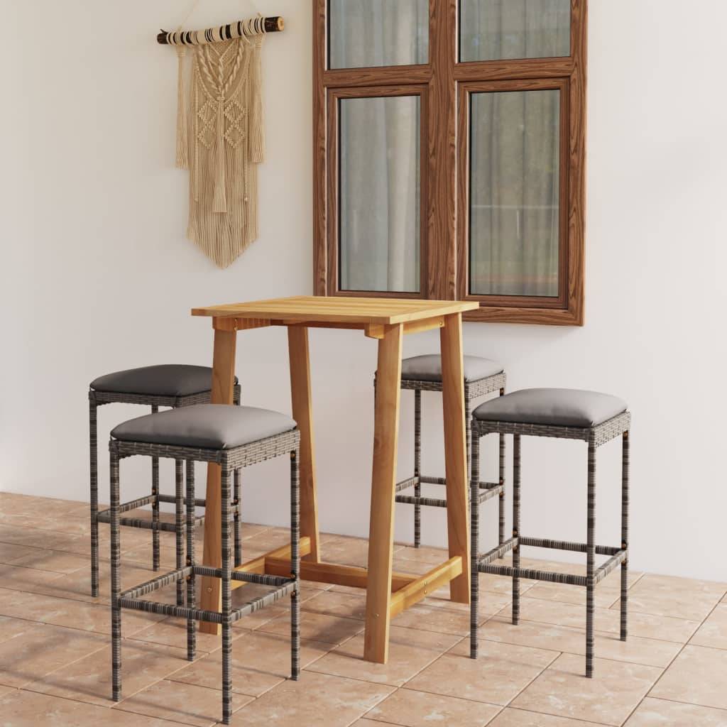 vidaXL 5-tlg. Gartenbar-Set mit Kissen Grau