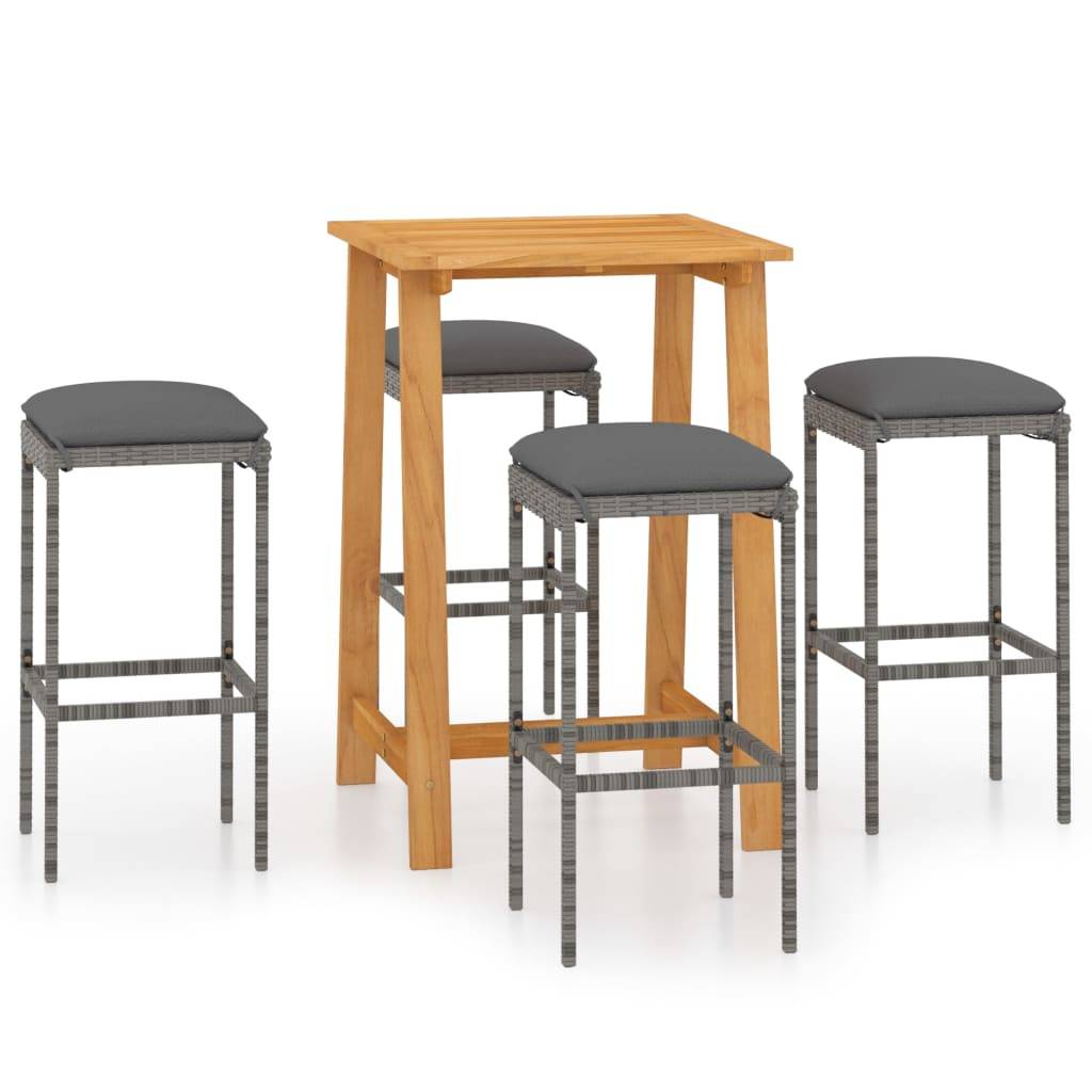 vidaXL 5-tlg. Gartenbar-Set mit Kissen Grau