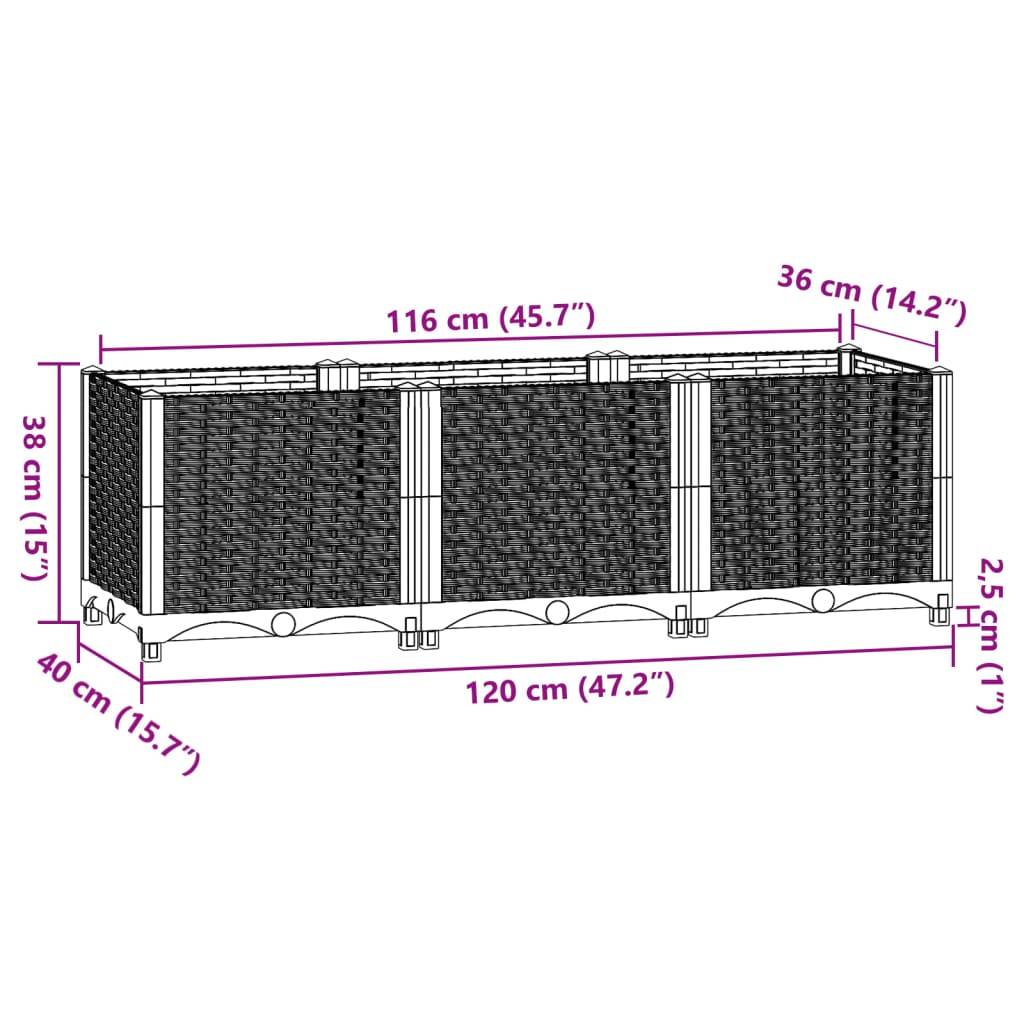 vidaXL Hochbeet 120x40x38 cm Polypropylen