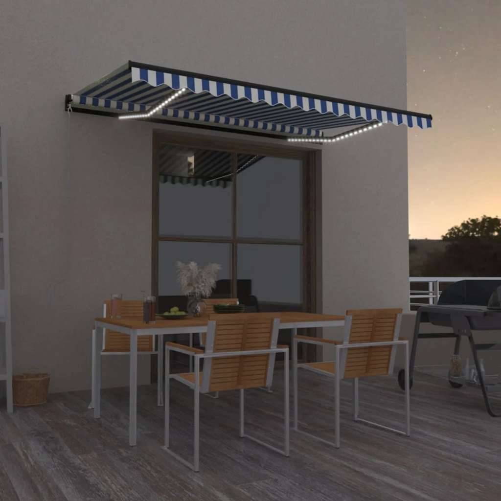 vidaXL Markise Manuell Einziehbar mit LED 450x300 cm Blau und Weiß