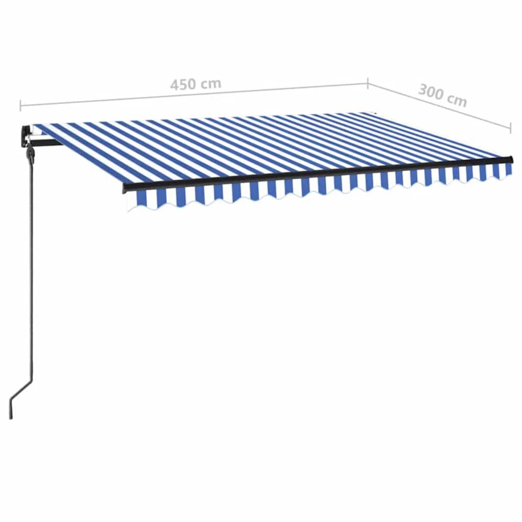 vidaXL Markise Manuell Einziehbar mit LED 450x300 cm Blau und Weiß