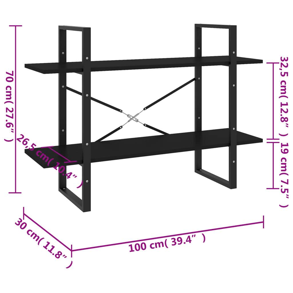 vidaXL Bücherregal 2 Fächer Schwarz 100x30x70 cm Holzwerkstoff